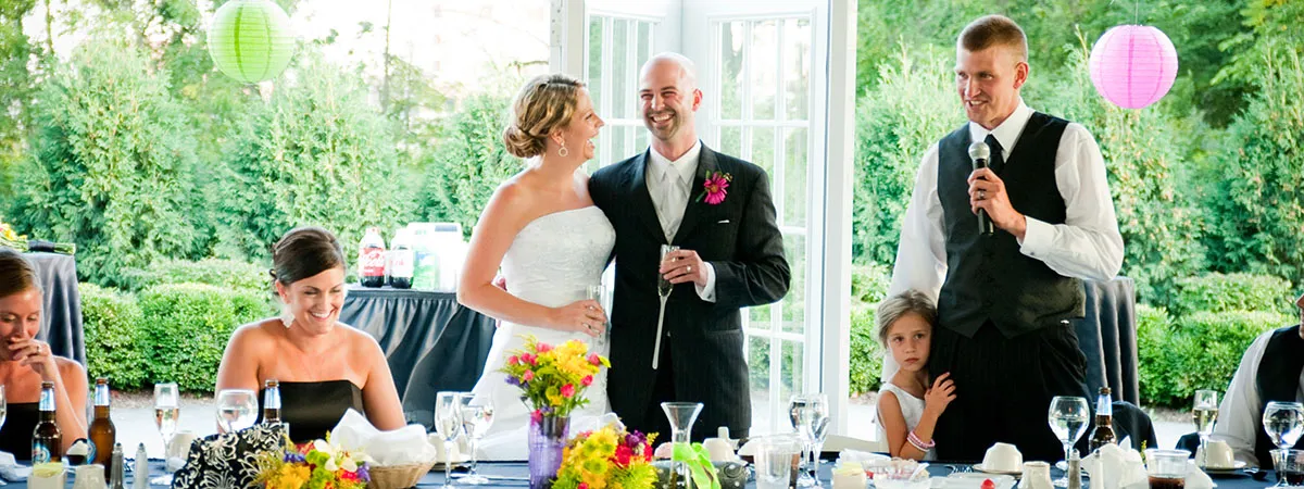 Best man speaking during a wedding reception speech