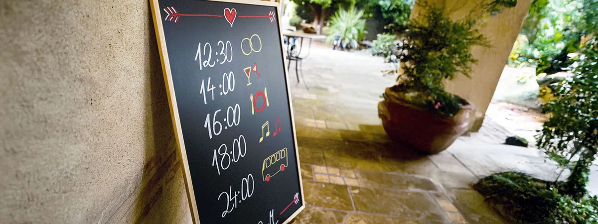 Blackboard with timeline at a wedding